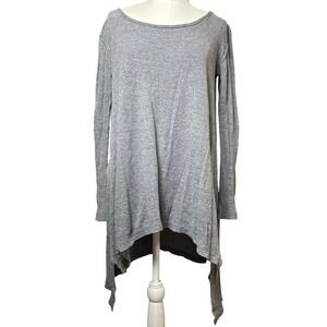We The Free Free People Womens M Flowy Gray Knit Asymmetrical Hem Tunic Boho Top